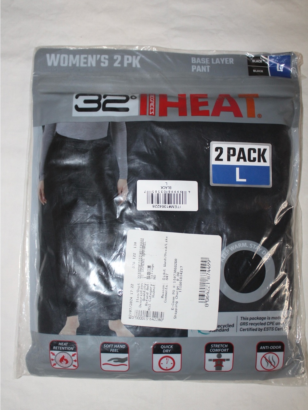32 Degrees Women's Base Layer Leggings - Black (2 Pack)